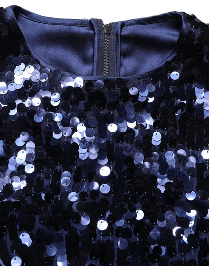 Dolce & Gabbana Blue Sequined Sleeveless Cropped Tank Top