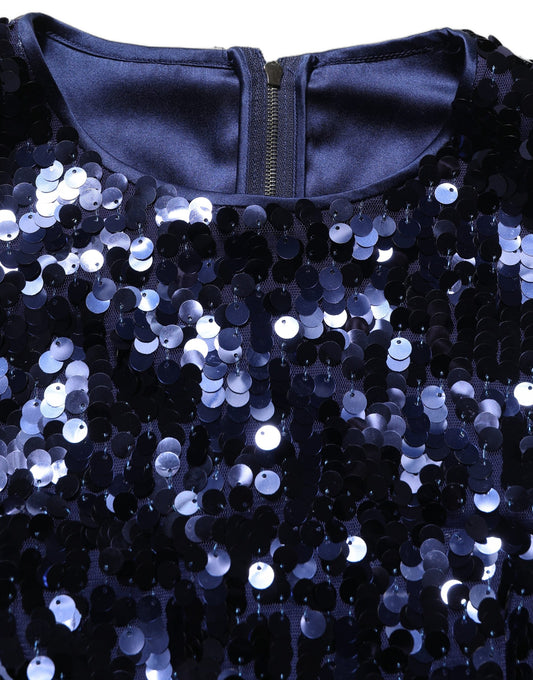 Dolce & Gabbana Blue Sequined Sleeveless Cropped Tank Top