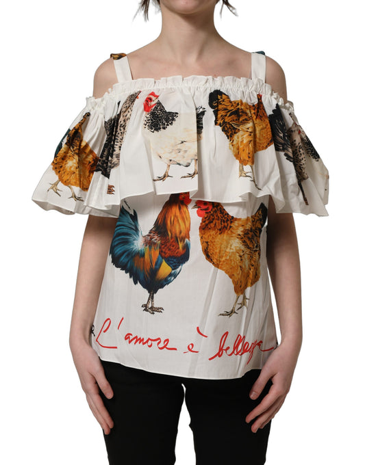 Dolce & Gabbana Women's Short-Sleeve Off The Shoulder Cotton Blouse - White Print