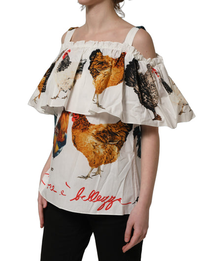 Dolce & Gabbana Women's Short-Sleeve Off The Shoulder Cotton Blouse - White Print