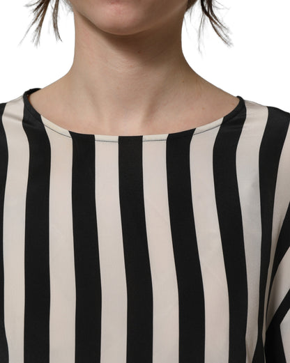 Dolce & Gabbana Women's Three-Quarter-Sleeve; Short-Sleeve Round Neck Silk Blouse - Black White Striped