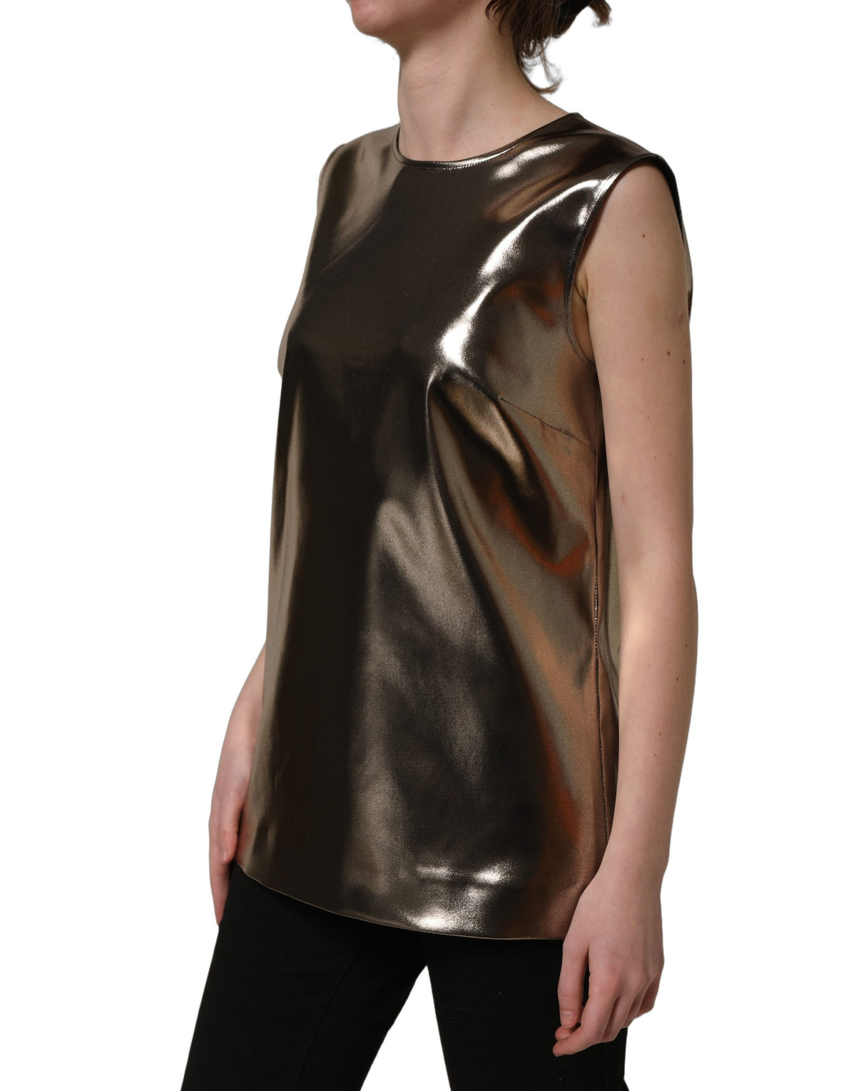 Dolce & Gabbana Women's Round Neck Acetate & Nylon Tank Top - Bronze