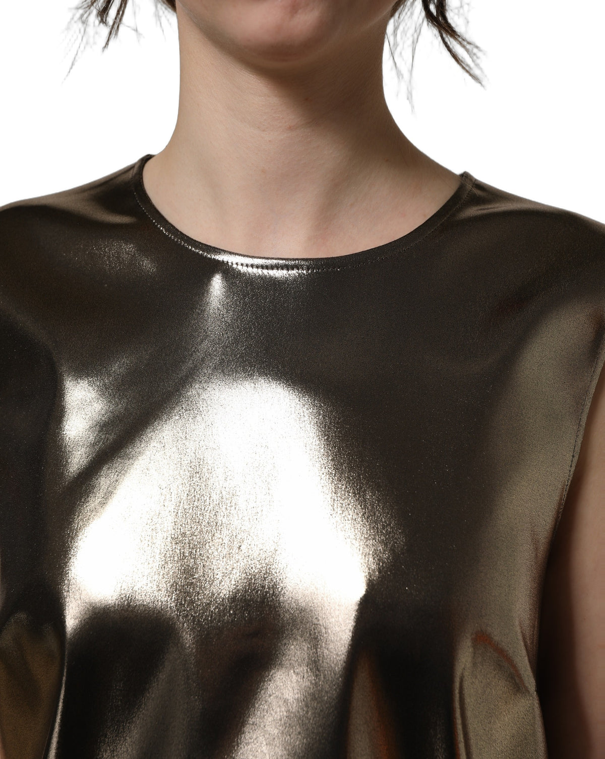 Dolce & Gabbana Women's Round Neck Acetate & Nylon Tank Top - Bronze