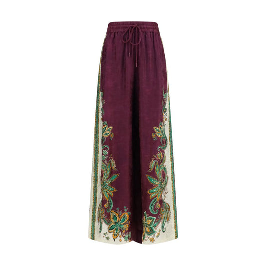 Alemais Women's Relaxed Fit Regular Silk & Viscose Casual Pants - Purple Floral Print