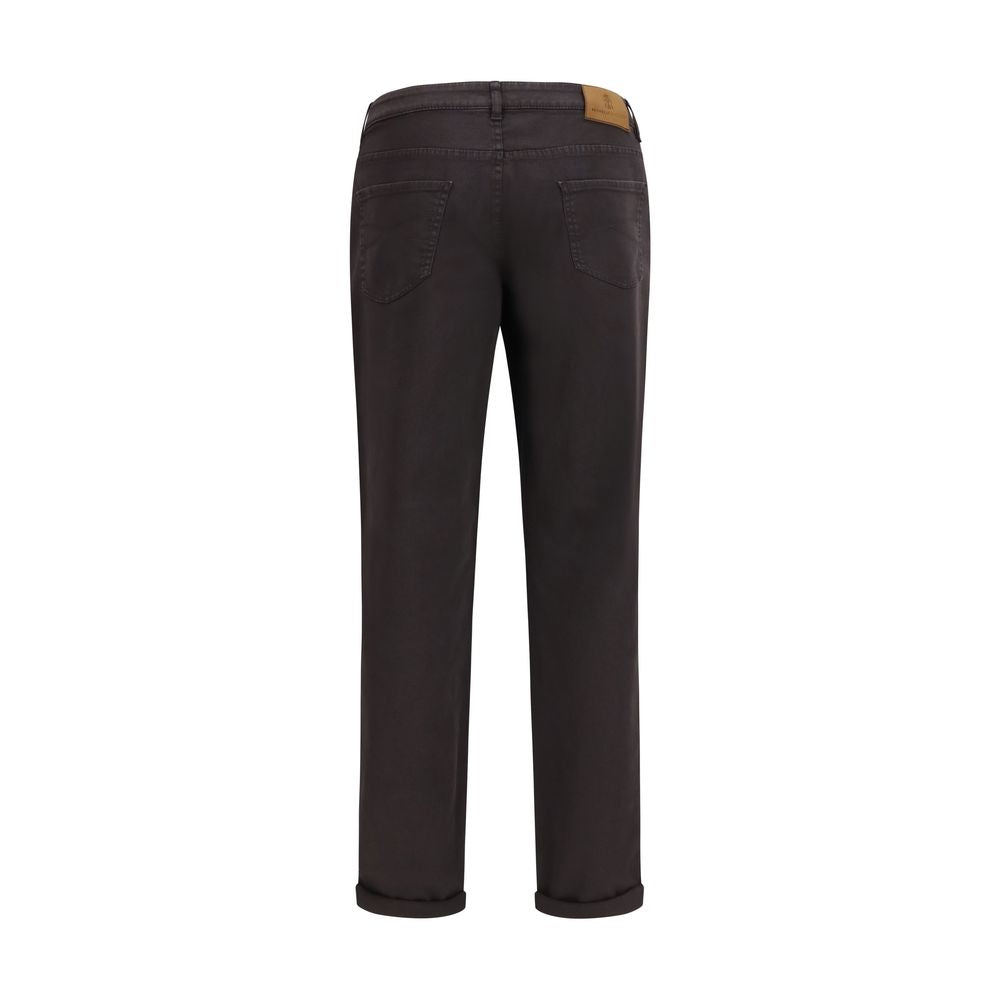 Jeans by Brunello Cucinelli for men in stretch denim cotton brown & signature features an sartorial regular-fit & cropped and cropped with a cut for a sartorial finish.