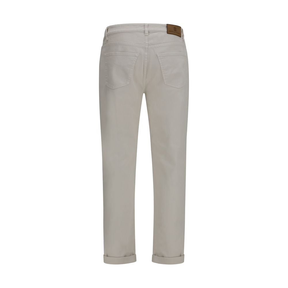 Jeans by Brunello Cucinelli for men in stretch denim cotton white & signature features a polished silhouette with a polished regular-fit, reaching a polished long and finished with a polished .
