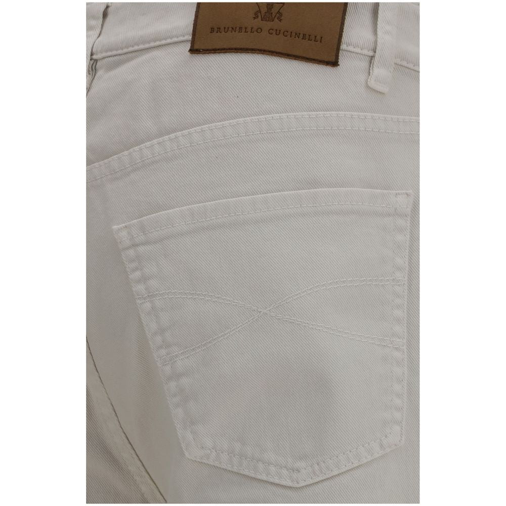 Jeans by Brunello Cucinelli for men in stretch denim cotton white & signature presents a refined pantology silhouette, artfully defined by a refined pantology regular-fit, long, and a sophisticated .