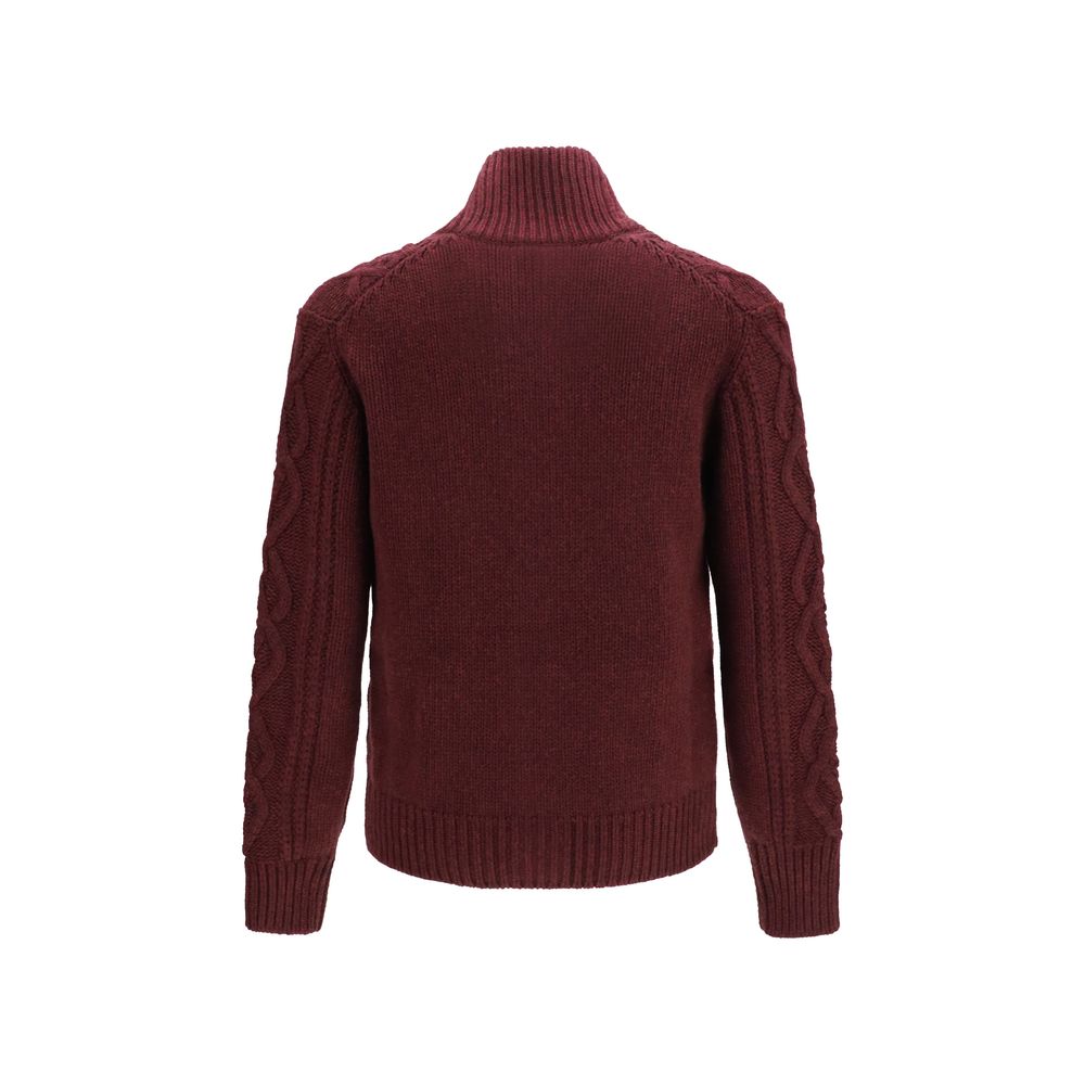 Cardigan by Brunello Cucinelli for men in cashmere & capra leather bordeaux, natural & patterned features a nuanced silhouette with a refined and nuanced detailing for a sophisticated look.