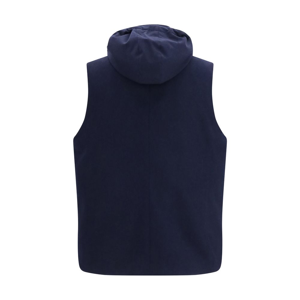 Hooded Vest by Brunello Cucinelli for men in wool blue features an on trend silhouette, showcasing a sophisticated hooded neckline and premium pockets & hooded for a truly on trend finish.