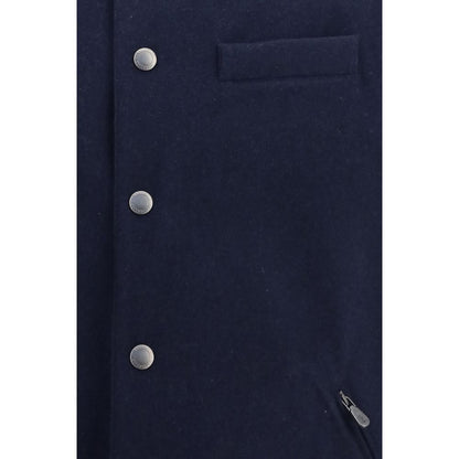 Hooded Vest by Brunello Cucinelli for men in wool blue features a enviable silhouette, elegantly detailed with a enviable and functional pockets & hooded for a enviable finish.
