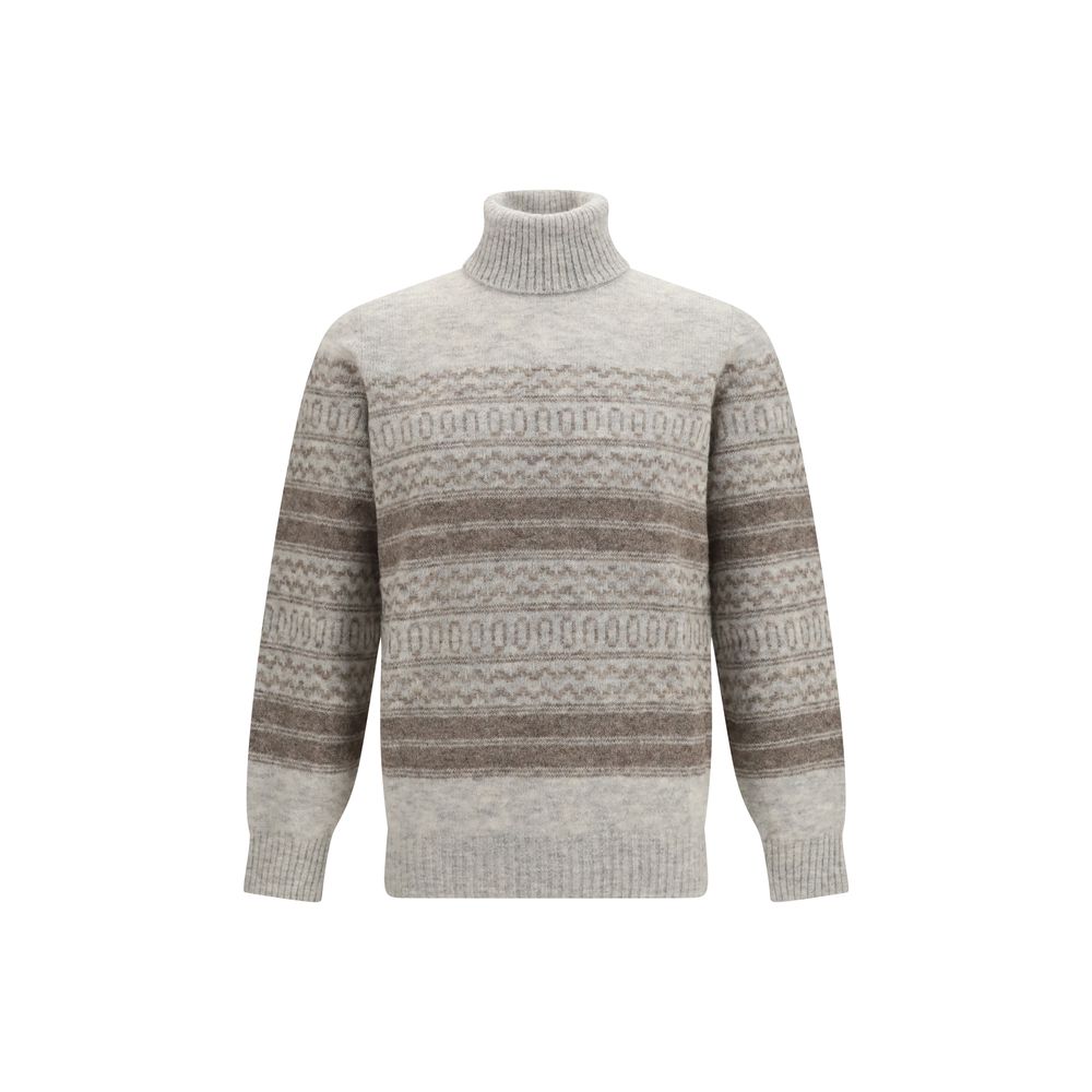 Sweater by Brunello Cucinelli for men in polyamide capra leather merino & alpaca wool gray showcases an masterful silhouette, artfully detailed with a masterful turtle high-neck neckline and long-sleeve for a sophisticated, premium finish.