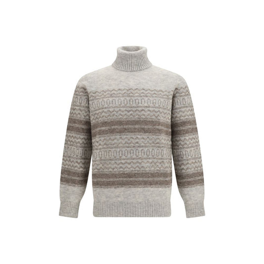 Sweater by Brunello Cucinelli for men in polyamide capra leather merino & alpaca wool gray showcases an masterful silhouette, artfully detailed with a masterful turtle high-neck neckline and long-sleeve for a sophisticated, premium finish.
