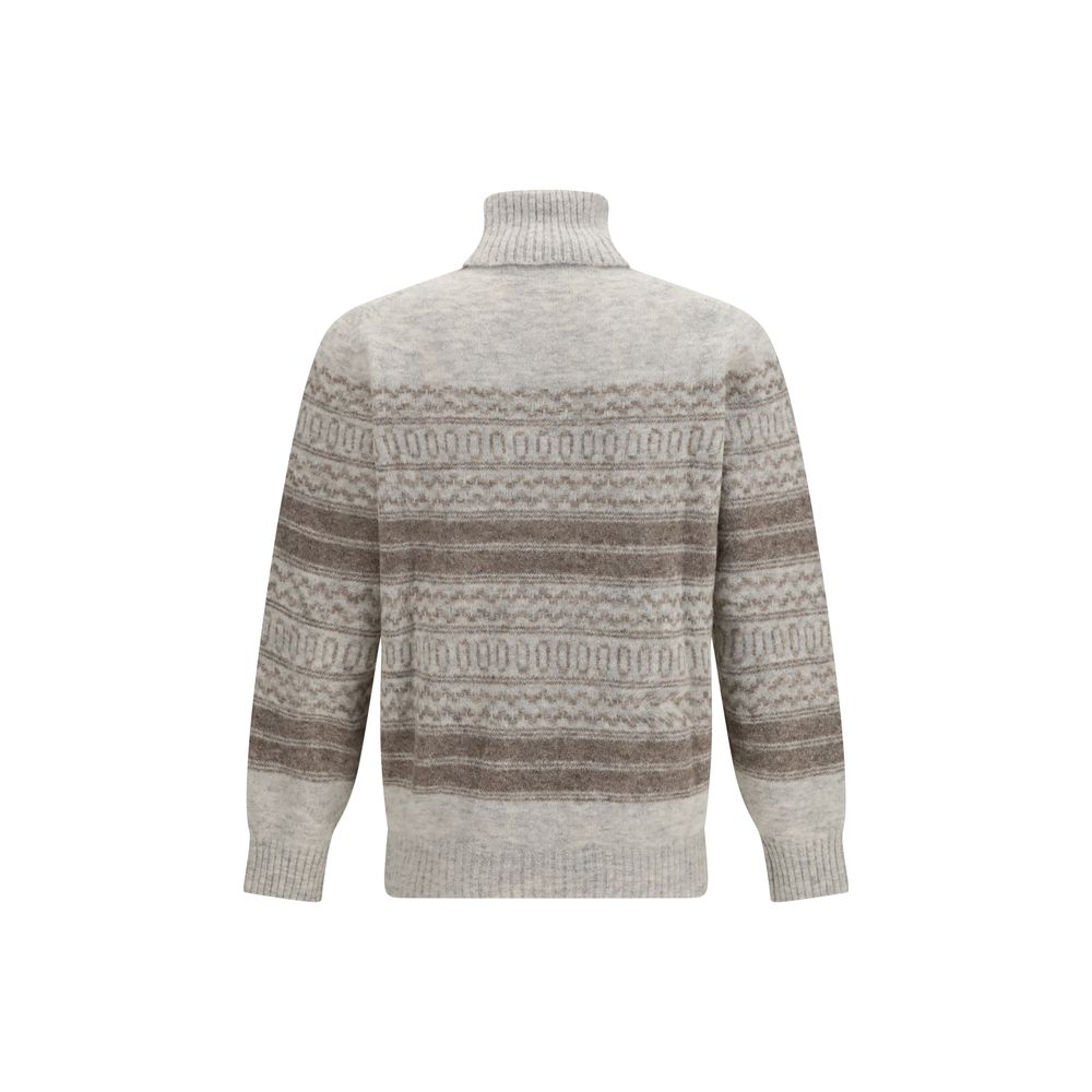 Sweater by Brunello Cucinelli for men in polyamide capra leather merino & alpaca wool gray showcases an masterful silhouette, artfully detailed with a masterful turtle high-neck neckline and for a sophisticated, premium finish.