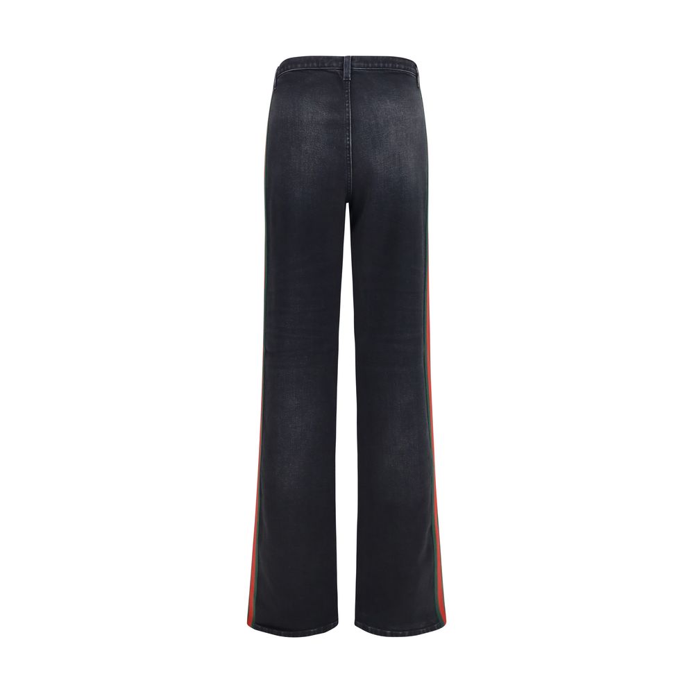 Jeans by Gucci for women in stretch denim cotton black, signature & striped presents a refined pantology silhouette, artfully defined by a refined pantology straight-leg & regular-fit, long, and a sophisticated .