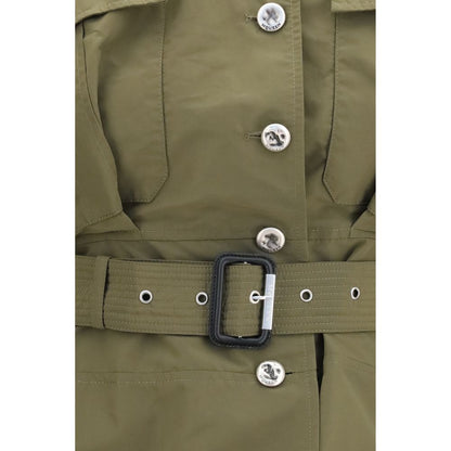Trench Coat by Alexander McQueen for women in cotton polyester bicolour & signature presents a distinguished silhouette, artfully detailed with pockets and a distinguished for a sophisticated, distinguished finish.