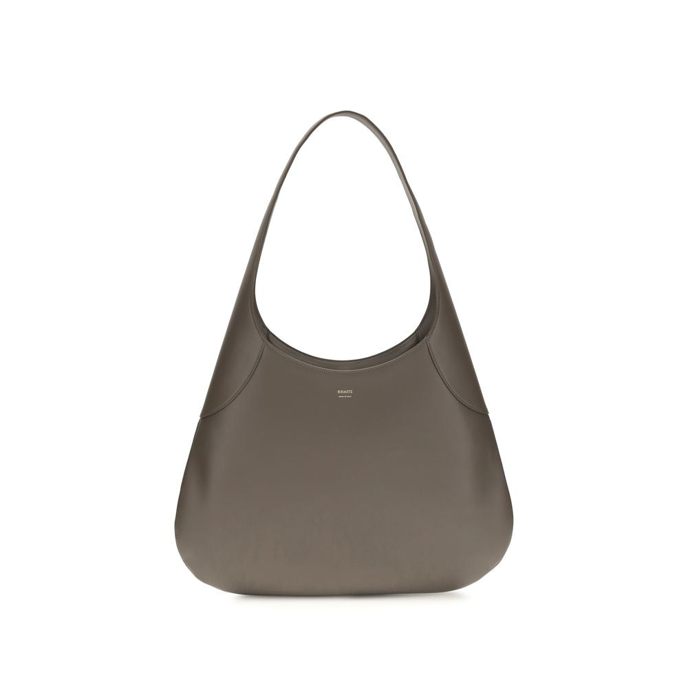 Large Shoulder Hobo Handbag by Khaite for women in bos taurus calfskin leather gray & gold features a signature silhouette, showcasing a secure and signature with versatile shoulder-strap for a sophisticated look.