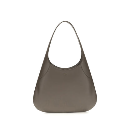 Large Shoulder Hobo Handbag by Khaite for women in bos taurus calfskin leather gray & gold features a signature silhouette, showcasing a secure and signature with versatile shoulder-strap for a sophisticated look.