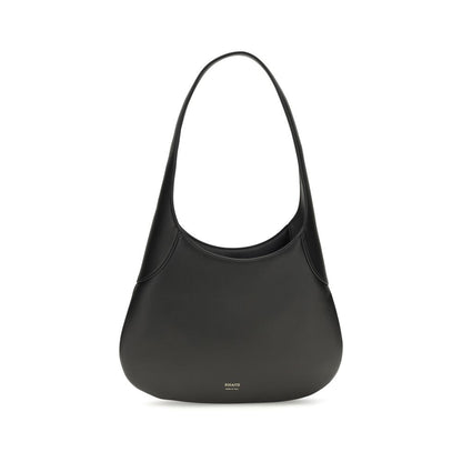 Small Shoulder Hobo Handbag by Khaite for women in bos taurus calfskin leather black & gold features a refined silhouette, showcasing a secure , organized , and versatile shoulder-strap for a refined finish.