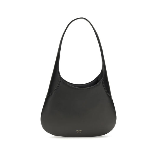 Small Shoulder Hobo Handbag by Khaite for women in bos taurus calfskin leather black & gold features a refined silhouette, showcasing a secure , organized , and versatile shoulder-strap for a refined finish.