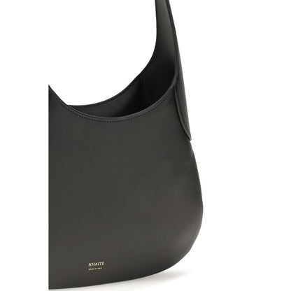 Small Shoulder Hobo Handbag by Khaite for women in bos taurus calfskin leather black & gold features a signature silhouette, showcasing a secure and signature with versatile shoulder-strap for a sophisticated look.