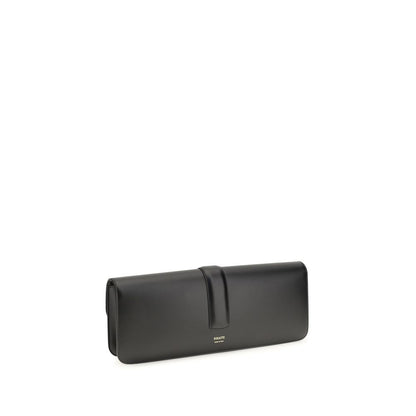 Box Flap Clutch Handbag by Khaite for women in bio-acetate & bos taurus calf leather black & gold features a sculptural silhouette with a secure flap, organized , and versatile for a sculptural finish.