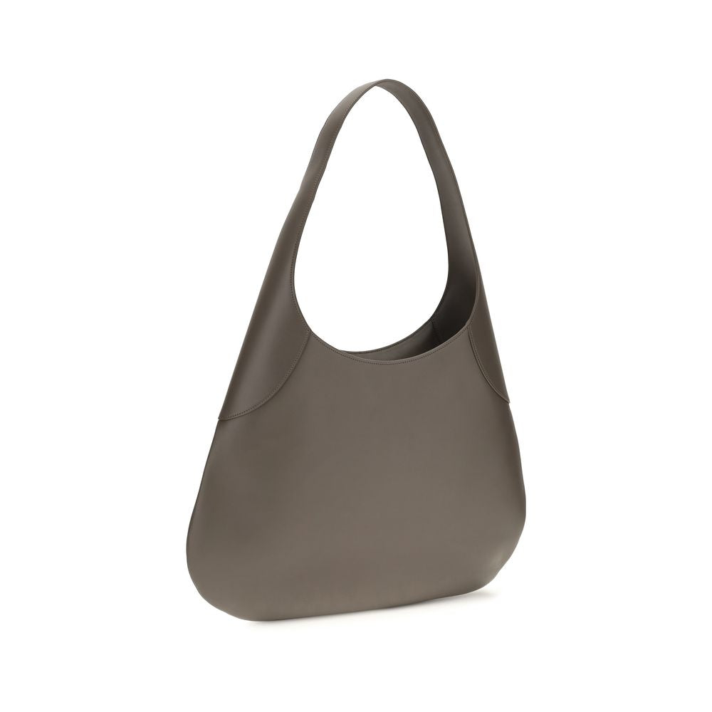 Large Shoulder Hobo Handbag by Khaite for women in bos taurus calfskin leather gray & gold features an refined silhouette, showcasing a secure , ample , and versatile shoulder-strap for a sophisticated refined aesthetic.