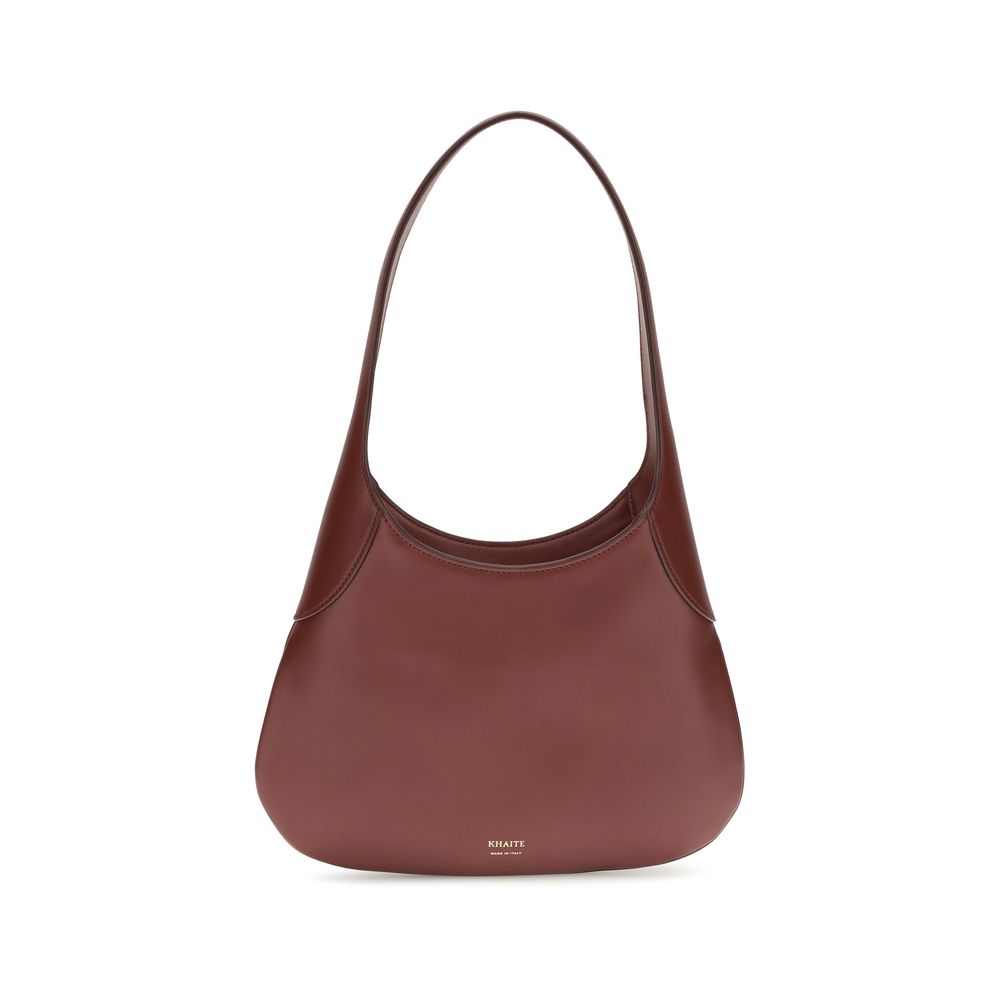 Small Shoulder Hobo Handbag by Khaite for women in bos taurus calfskin leather bordeaux & gold features a contemporary silhouette, showcasing a secure , ample , and contemporary shoulder-strap for a sophisticated look.