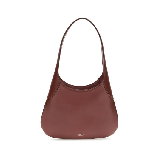 Small Shoulder Hobo Handbag by Khaite for women in bos taurus calfskin leather bordeaux & gold features a contemporary silhouette, showcasing a secure , ample , and contemporary shoulder-strap for a sophisticated look.