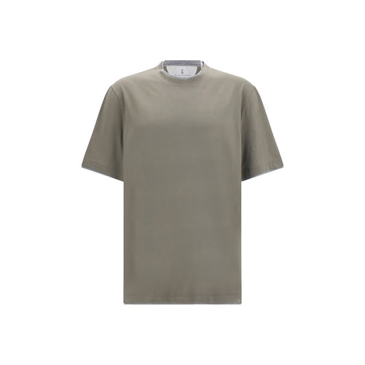 T-Shirt by Brunello Cucinelli for men in cotton bicolour & patterned showcases a chic silhouette, artfully detailed with a chic and for a chic finish.