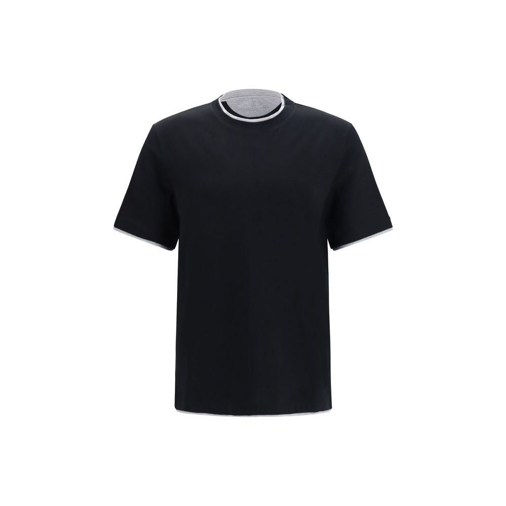 T-Shirt by Brunello Cucinelli for men in cotton black & patterned showcases a chic silhouette, artfully detailed with a chic and for a chic finish.