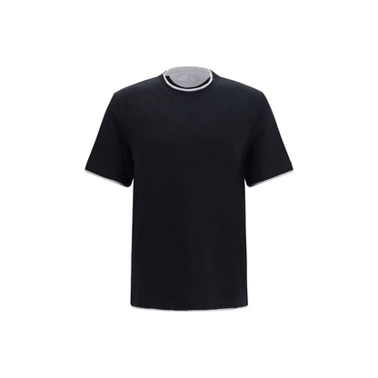 T-Shirt by Brunello Cucinelli for men in cotton black & patterned showcases a chic silhouette, artfully detailed with a chic and for a chic finish.