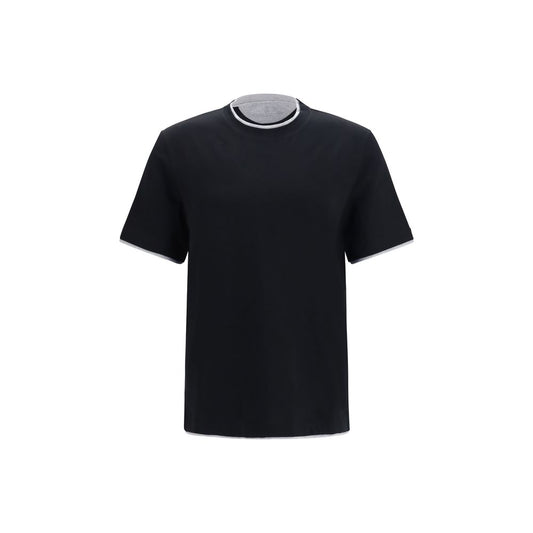 T-Shirt by Brunello Cucinelli for men in cotton black & patterned showcases a chic silhouette, artfully detailed with a chic and for a chic finish.