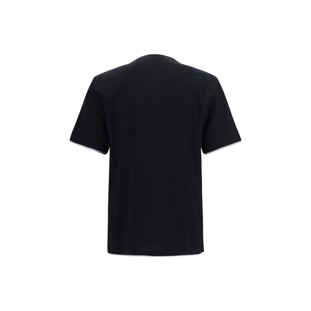 T-Shirt by Brunello Cucinelli for men in cotton black & patterned showcases a dramatic silhouette, elegantly detailed with a dramatic and for a truly dramatic finish.