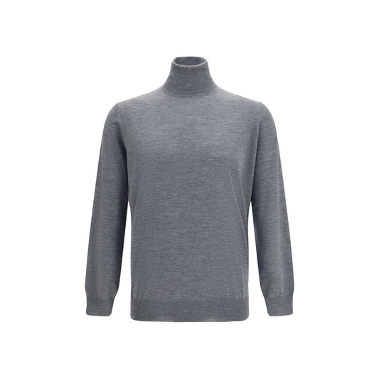 Sweater by Brunello Cucinelli for men in wool & capra leather gray showcases a downtown chic silhouette, artfully finished with a downtown chic turtle neckline and for a sophisticated, high-end look.
