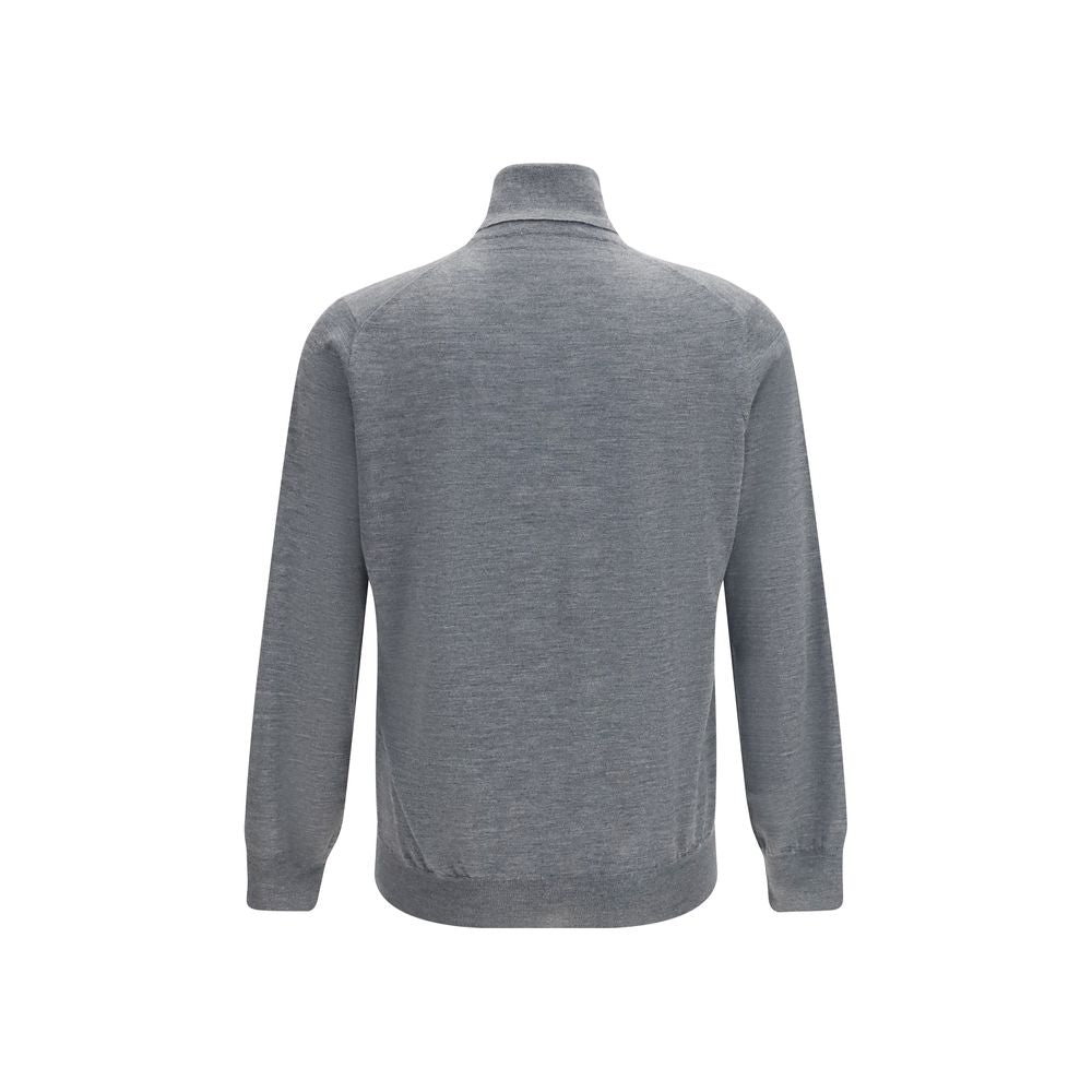 Sweater by Brunello Cucinelli for men in wool & capra leather gray showcases an masterful silhouette, artfully detailed with a masterful turtle neckline and for a sophisticated, premium finish.