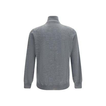Sweater by Brunello Cucinelli for men in wool & capra leather gray showcases an masterful silhouette, artfully detailed with a masterful turtle neckline and for a sophisticated, premium finish.