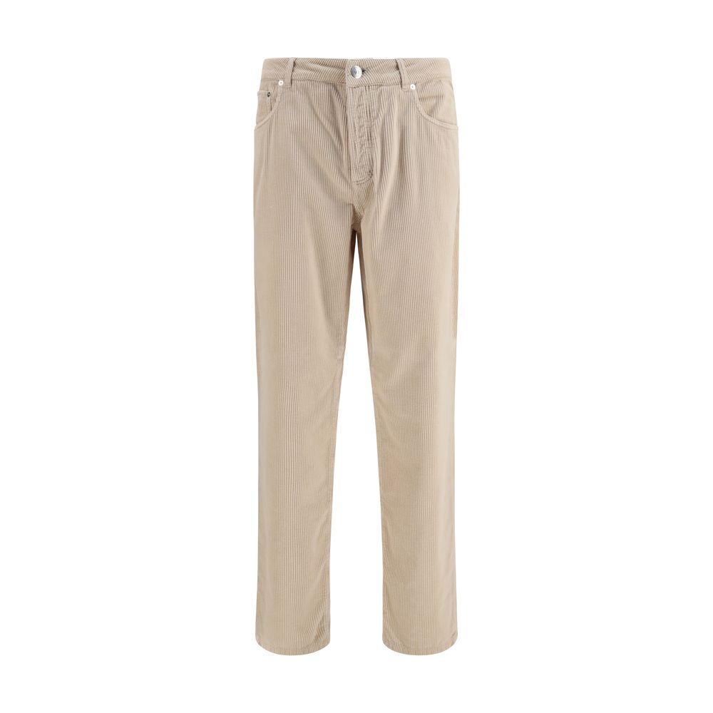 Casual Pants by Brunello Cucinelli for men in stretch cotton corduroy beige presents a refined pantology silhouette, artfully defined by a refined pantology regular-fit, long, and a sophisticated mid rise.