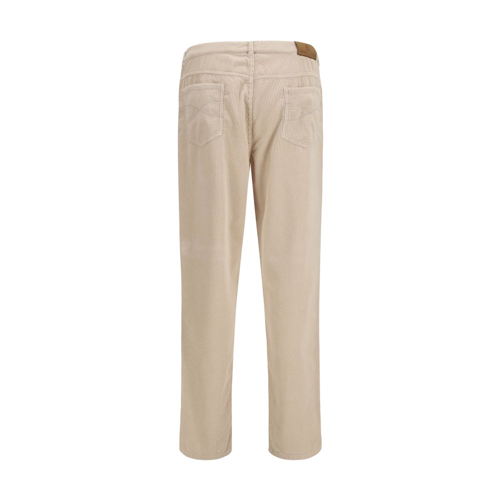 Casual Pants by Brunello Cucinelli for men in stretch cotton corduroy beige features an sartorial regular-fit and long with a mid rise cut for a sartorial finish.