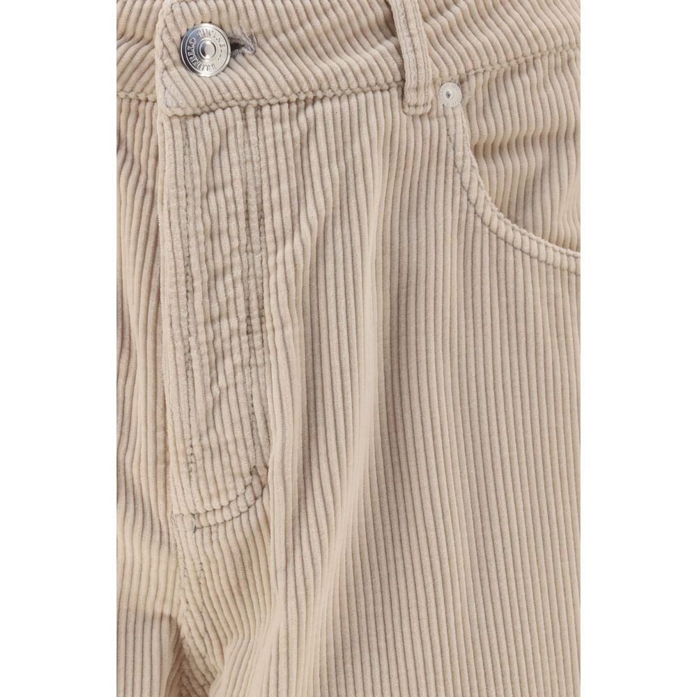Casual Pants by Brunello Cucinelli for men in stretch cotton corduroy beige presents a tailored silhouette, showcasing a tailored regular-fit and long cut with a refined mid rise for a truly tailored aesthetic.