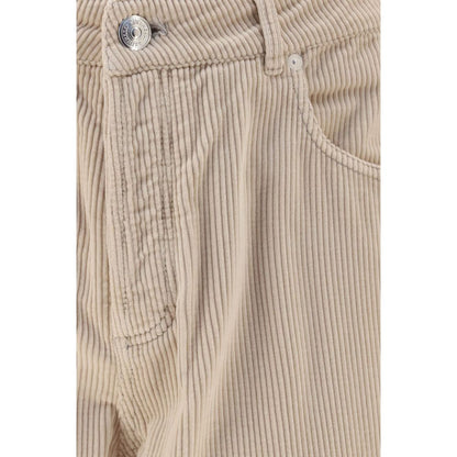 Casual Pants by Brunello Cucinelli for men in stretch cotton corduroy beige presents a tailored silhouette, showcasing a tailored regular-fit and long cut with a refined mid rise for a truly tailored aesthetic.