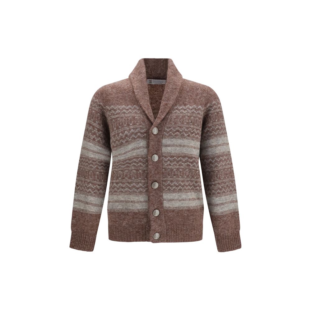 Cardigan by Brunello Cucinelli for men in polyamide capra leather cashmere & merino wool bordeaux features an crisp silhouette, showcasing a sophisticated v-neck neckline and detail for a truly crisp finish.