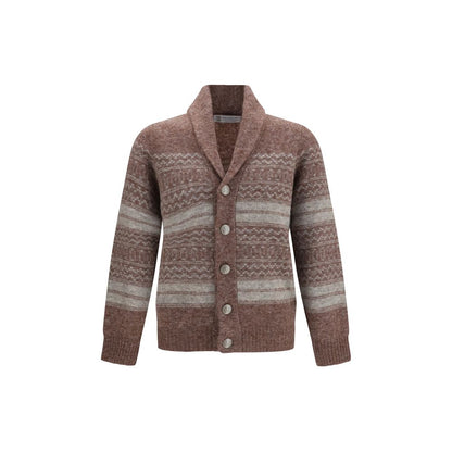 Cardigan by Brunello Cucinelli for men in polyamide capra leather cashmere & merino wool bordeaux features an crisp silhouette, showcasing a sophisticated v-neck neckline and detail for a truly crisp finish.