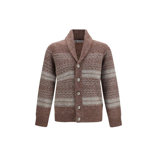 Cardigan by Brunello Cucinelli for men in polyamide capra leather cashmere & merino wool bordeaux features an crisp silhouette, showcasing a sophisticated v-neck neckline and detail for a truly crisp finish.
