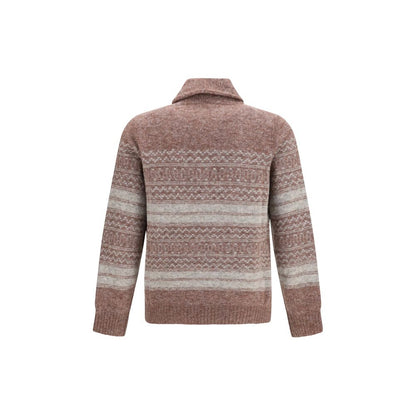 Cardigan by Brunello Cucinelli for men in polyamide capra leather cashmere & merino wool bordeaux features a dramatic silhouette, showcasing a sophisticated v-neck neckline and dramatic detail for a timeless, premium look.