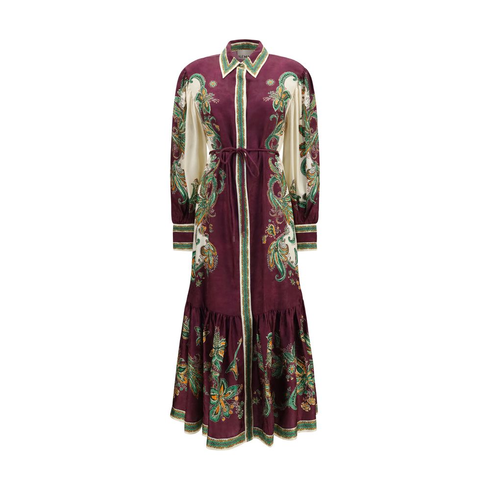 Dress by Alemais for women in viscose & silk multicolor, patterned & floral features a dramatic silhouette, showcasing an elegant and long-sleeve that flows into a dramatic midi.