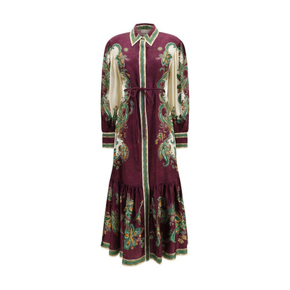 Dress by Alemais for women in viscose & silk multicolor, patterned & floral features a dramatic silhouette, showcasing an elegant and long-sleeve that flows into a dramatic midi.