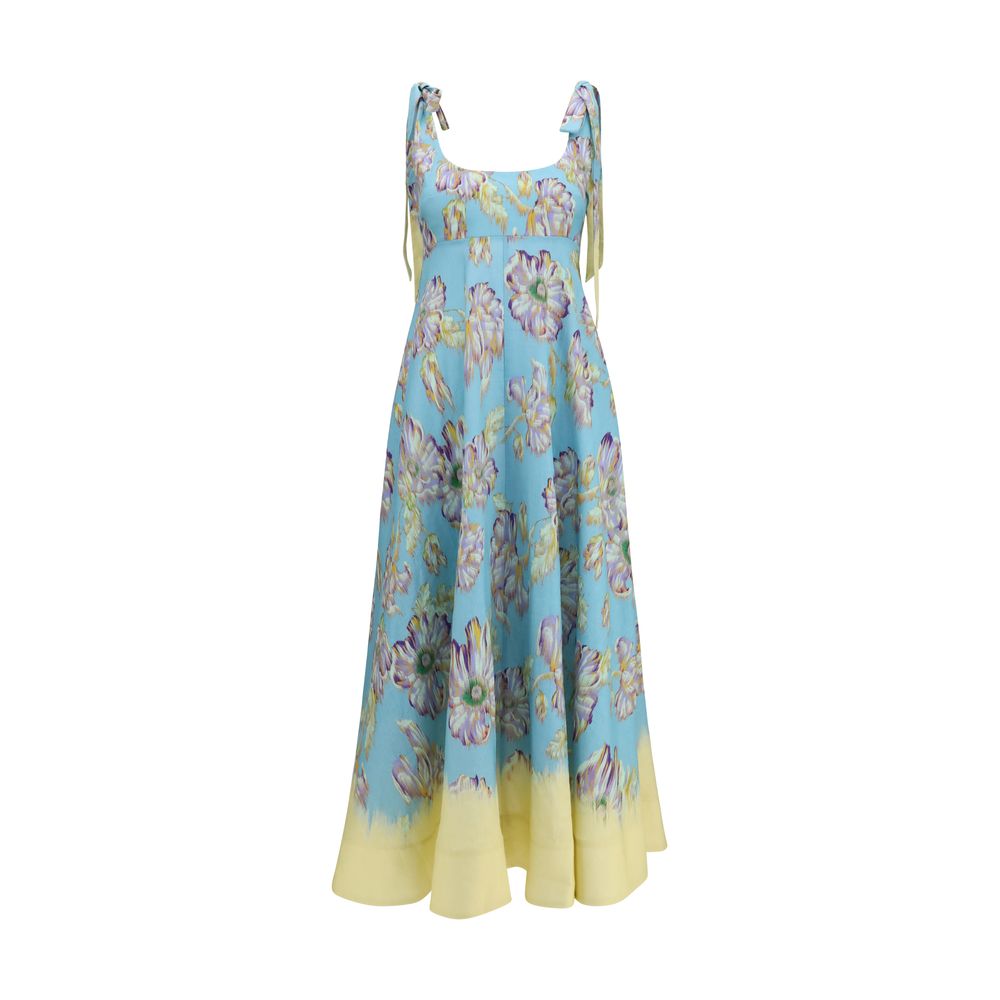 Dress by Alemais for women in linen multicolor & patterned features an sultry silhouette defined by a and sleeveless, falling to an sultry midi for a sultry look.