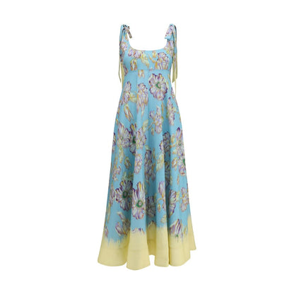 Dress by Alemais for women in linen multicolor & patterned features an sultry silhouette defined by a and sleeveless, falling to an sultry midi for a sultry look.
