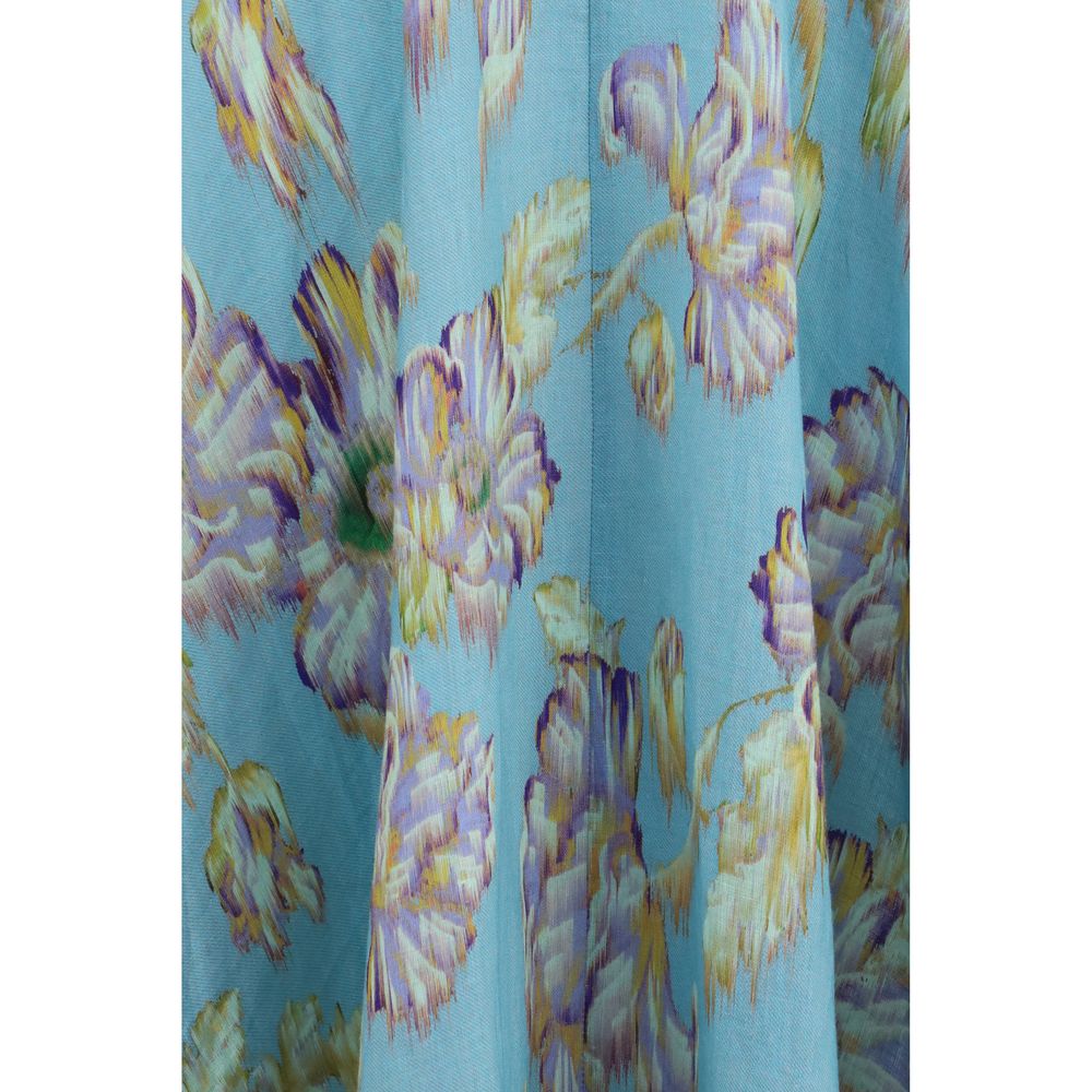 Dress by Alemais for women in linen multicolor & patterned features an eye catching silhouette with a sophisticated , elegant , and a refined midi for a eye catching aesthetic.