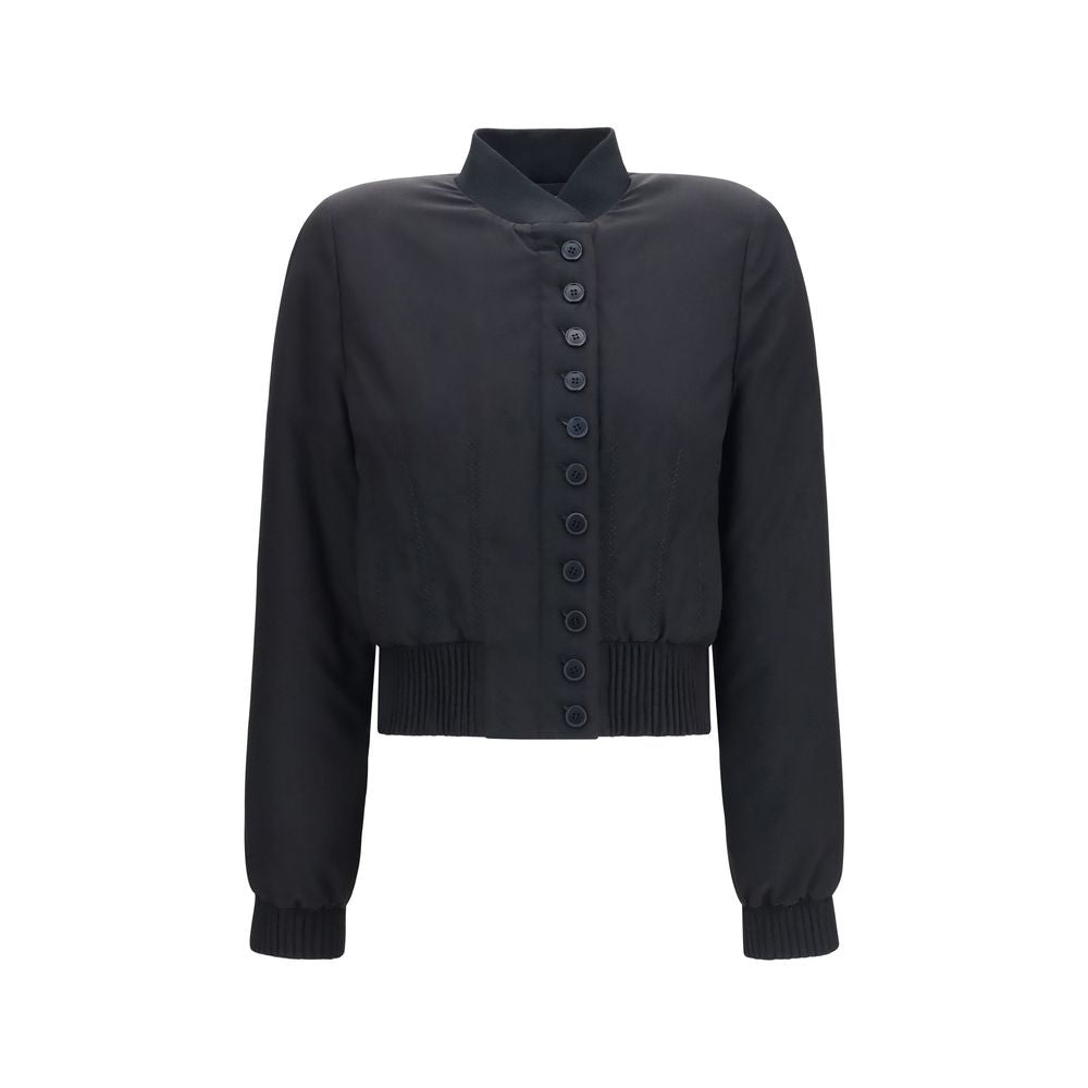 Bomber Jacket by Alexander McQueen for women in stretch polyamide polyester black presents a effortlessly chic silhouette, showcasing a sophisticated and premium pockets for a truly effortlessly chic finish.